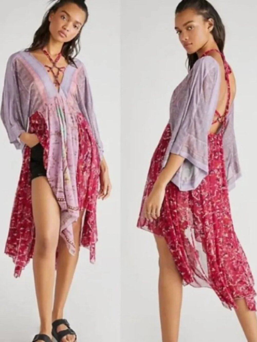 Free People Blanca Maxi Top NWT Size XS Sheer Boho Bohemian Pink Purple